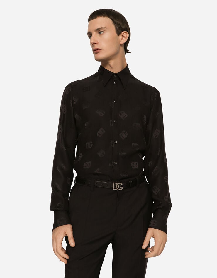 Dolce & Gabbana Рубашка Martini из шелка с жаккардовым узором DG Monogram черный G5IX8TFJ1JO