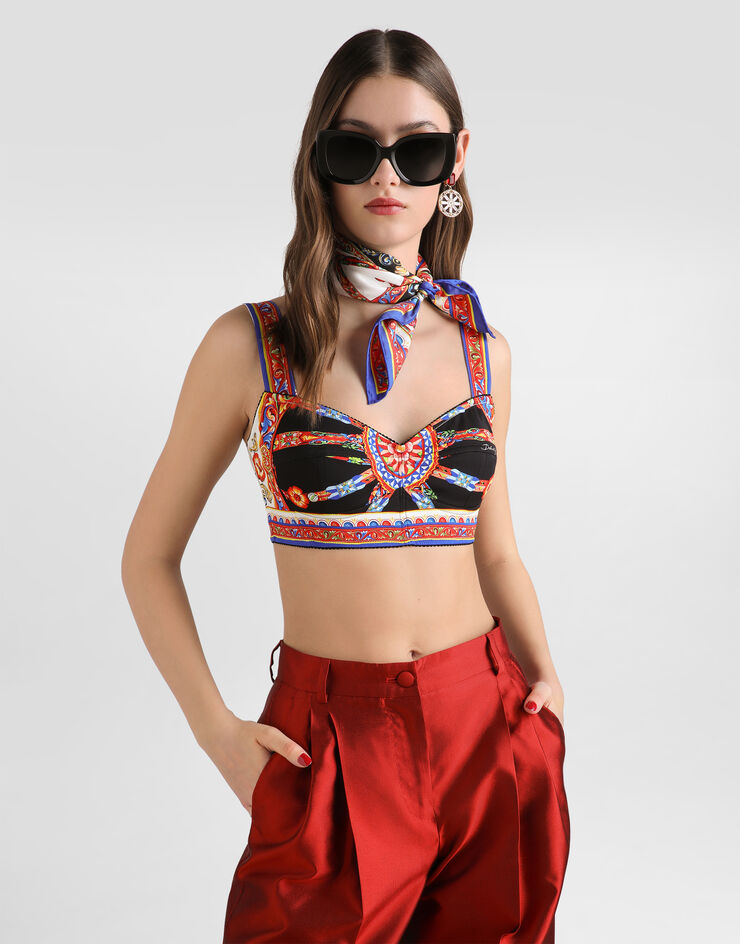 Dolce & Gabbana Carretto-print charmeuse top Multicolor F7Y28TGDDTA