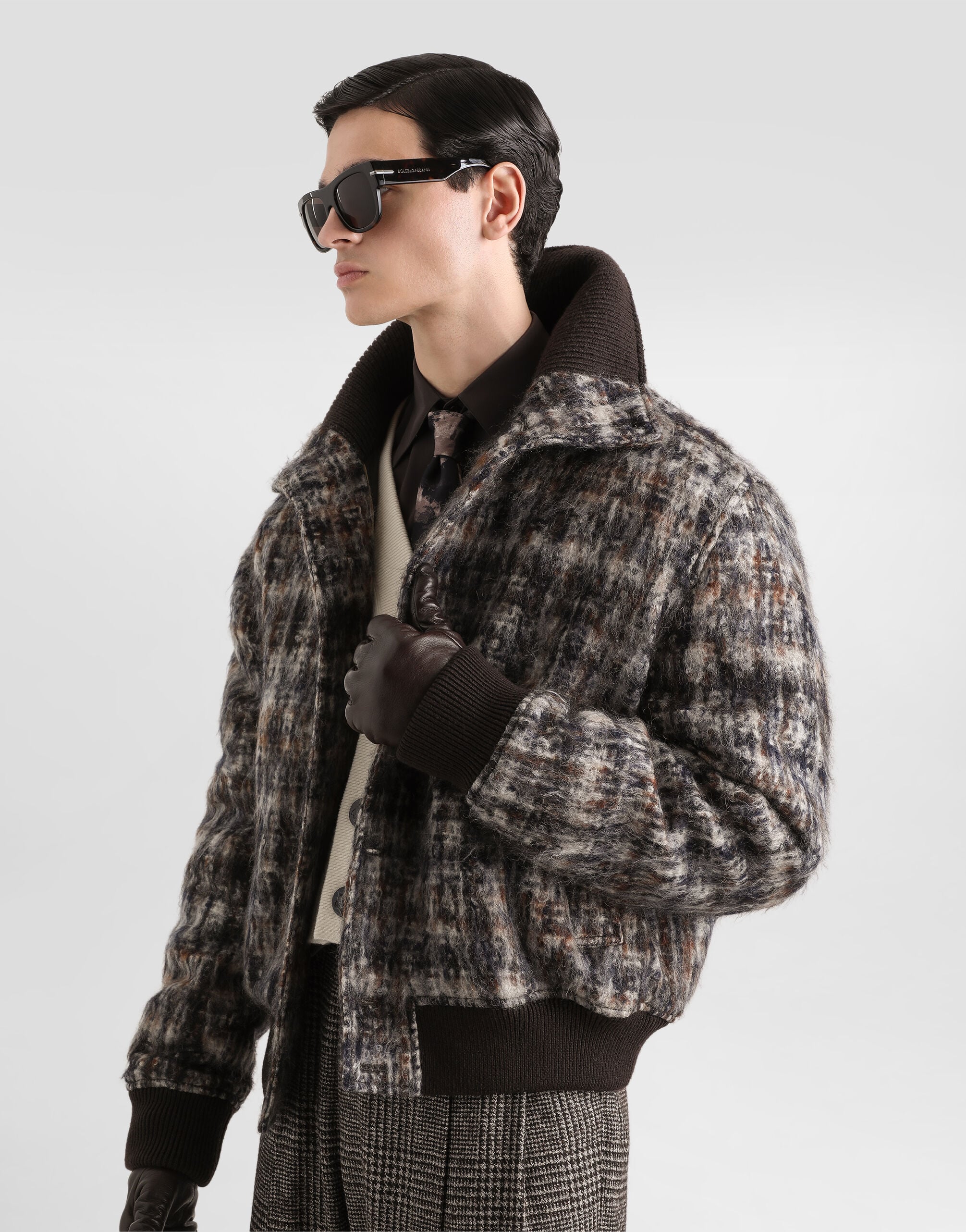 Mohair blend check bomber jacket - thumbnail 4