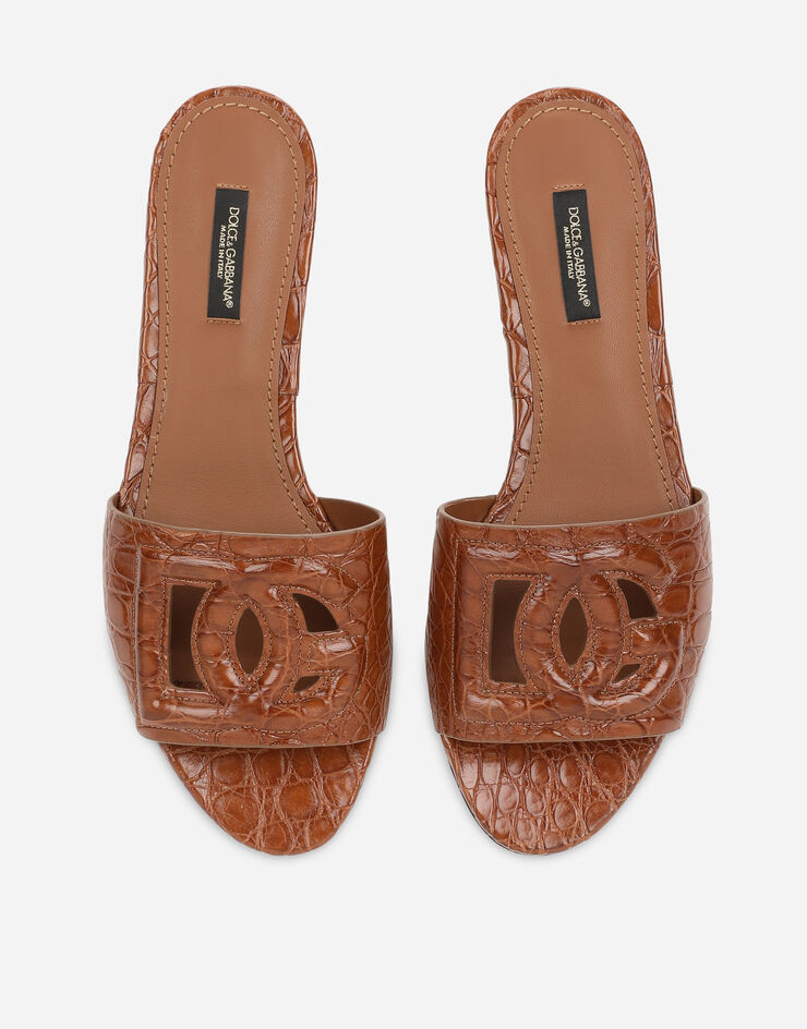 Dolce & Gabbana Crocodile flank leather sliders with the DG Millennials logo Beige CQ0436A2W90