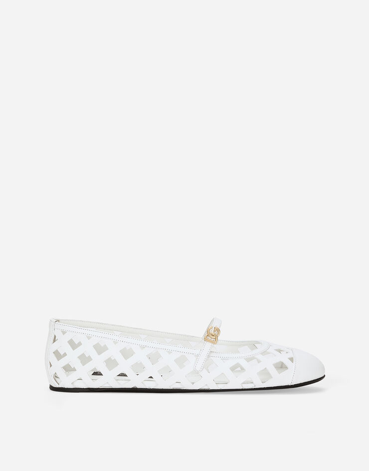 Dolce & Gabbana Ballerina aus perforiertem Kalbsleder Weiss CB0216AW576