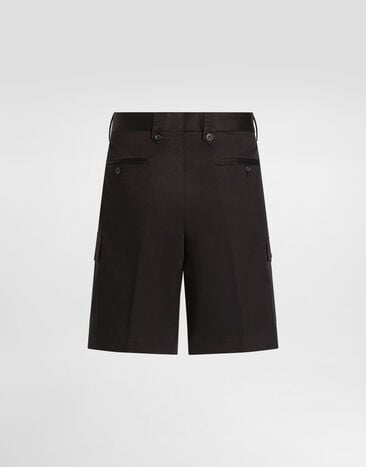 Dolce&Gabbana Stretch cotton gabardine cargo shorts with branded tag Blue GW3JATFUFJR