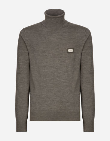 Dolce & Gabbana Wool turtle-neck sweater with branded tag Grey GXX03TJBSIM