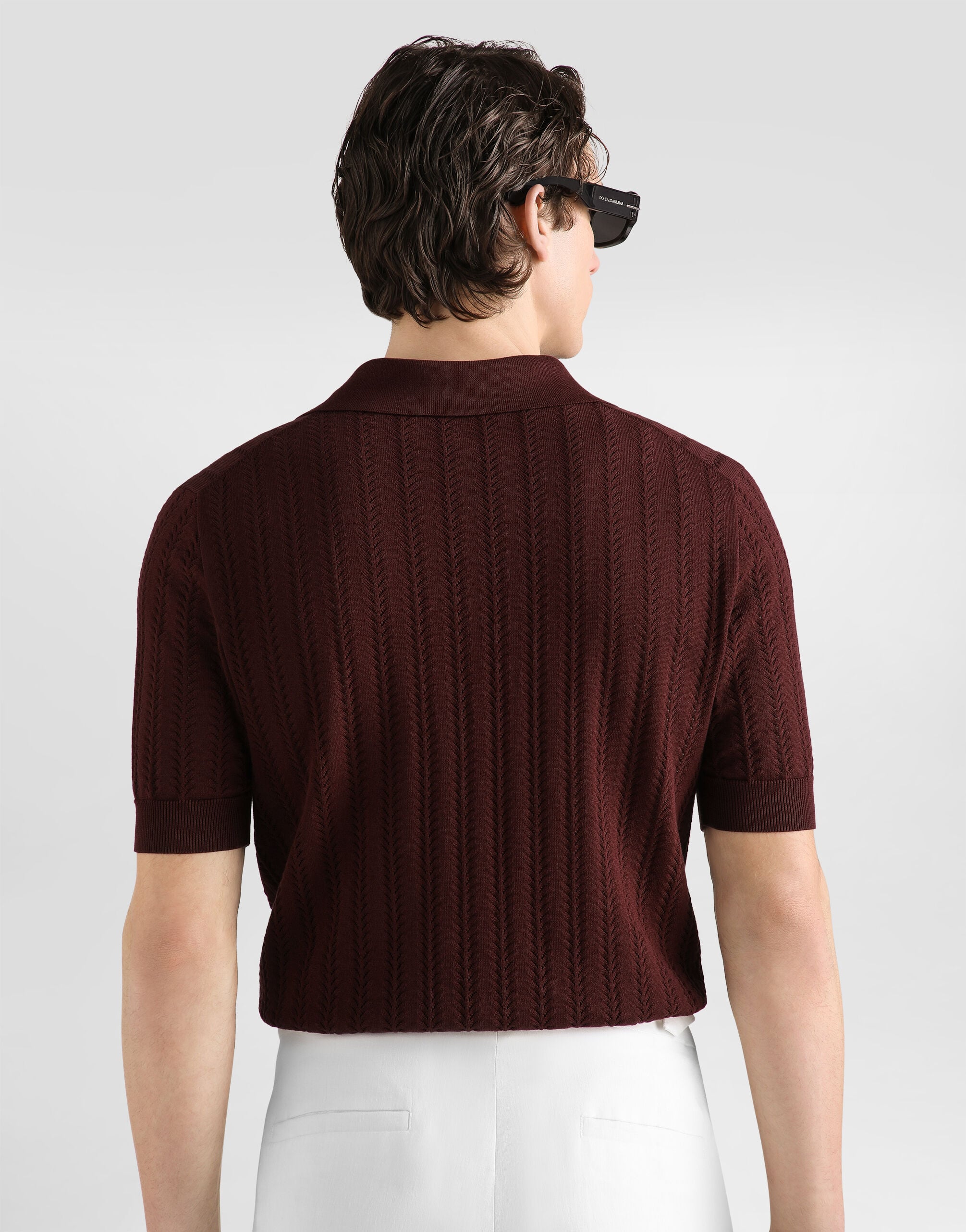 Purpleのメンズ Openwork cotton polo shirt | Dolce&Gabbana®