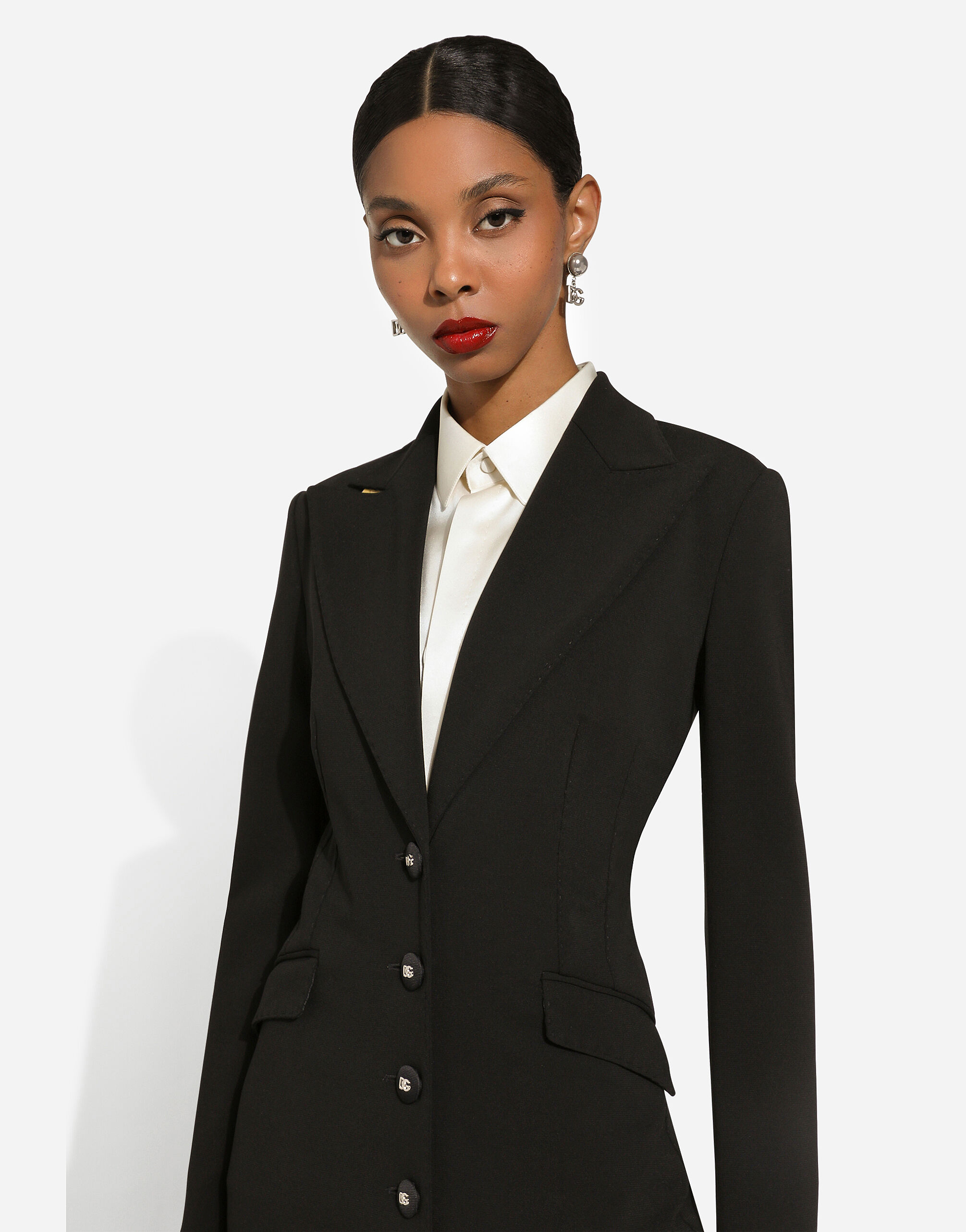 Jersey Milano rib coat in Black for Women Dolce Gabbana US