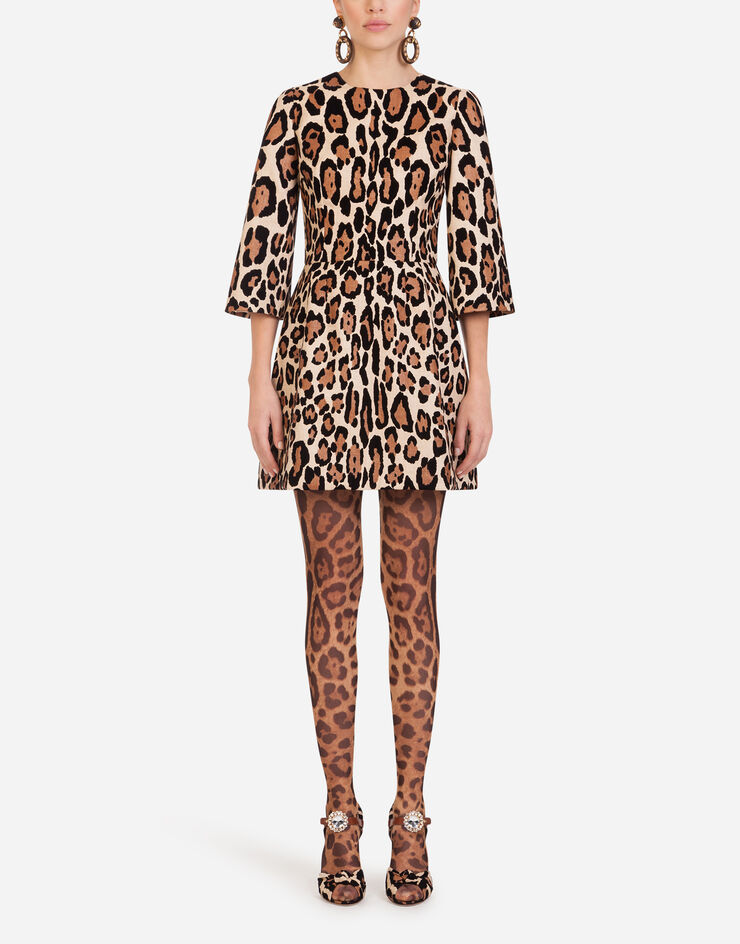 Dolce & Gabbana SHORT DRESS IN WOVEN FABRIC WITH FLOCKED LEOPARD PRINT STAMPA ANIMALIER F6J1CTHHMXM