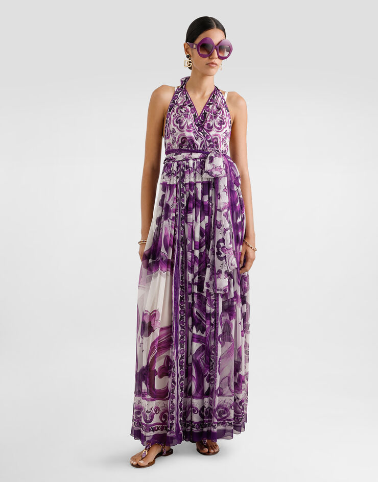 Dolce & Gabbana Majolica-print long chiffon dress Multicolor F6TYTTHI1BX