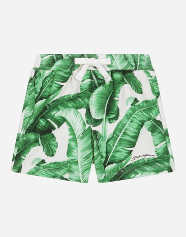 Dolce & Gabbana Jersey jogging shorts with banana-tree print Beige L13Q08FUFJR