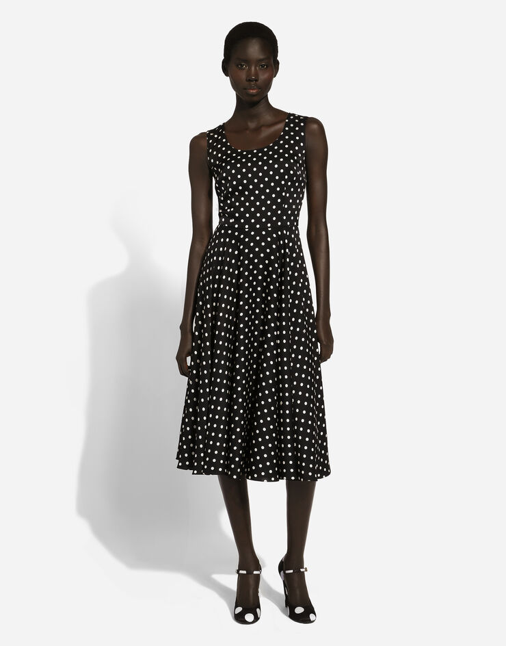 Dolce & Gabbana Silk charmeuse calf-length circle-skirt dress with polka-dot print Print F6JJATFSA65