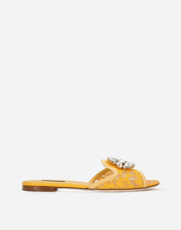 Dolce & Gabbana Lace rainbow slides with brooch detailing Yellow CQ0023AG667