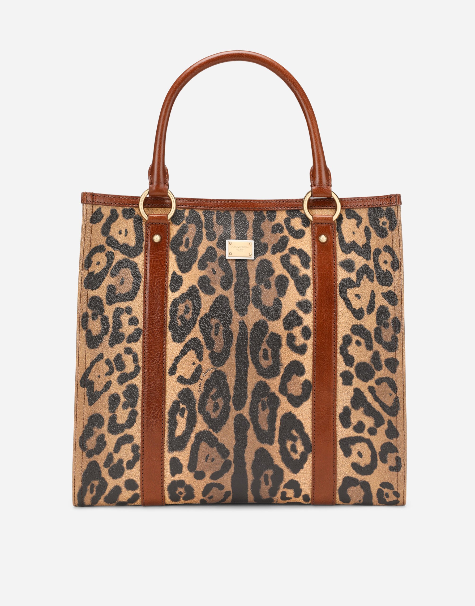 Dolce & Gabbana Leopard-print Crespo shopper with branded plate Brown BB7116A8N23