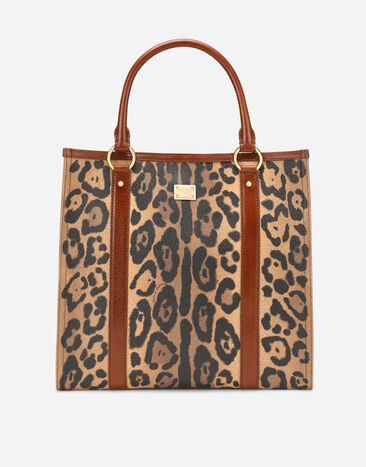 Dolce & Gabbana Bolso shopper en crespo estampado leopardo con placa con logotipo Multicolor BB2307AW384