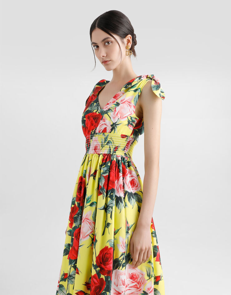 Dolce & Gabbana Cotton midi dress with bouquet print and tie details Print F6I0ATHS5TF