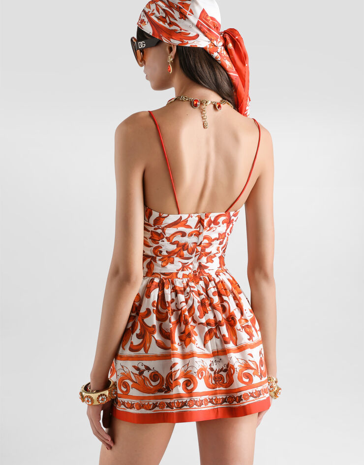 Dolce & Gabbana Majolica-print poplin short dress Multicolor F61ADTGDDRL