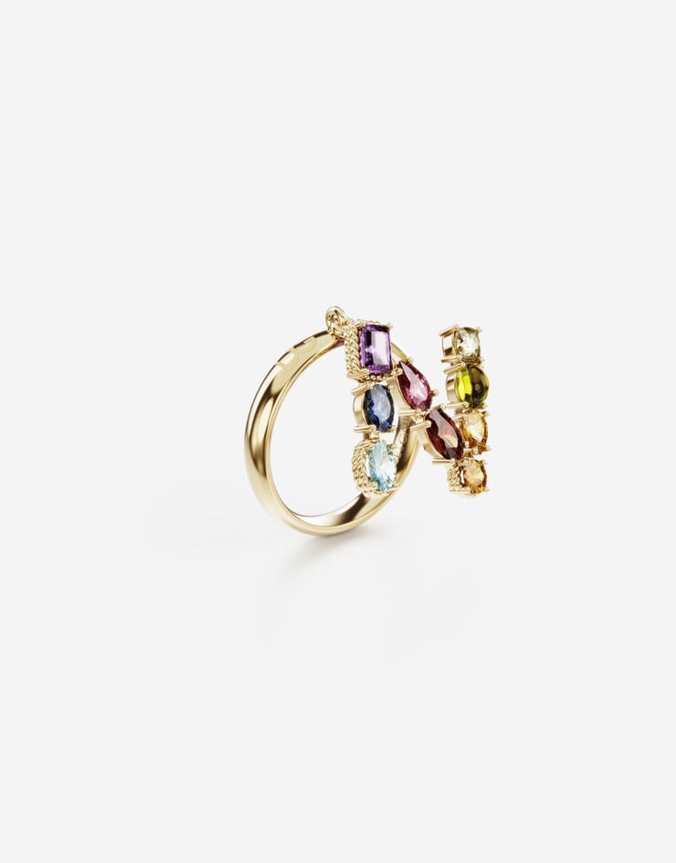 Dolce & Gabbana Rainbow alphabet N ring in yellow gold with multicolor fine gems Gold WRMR1GWMIXN
