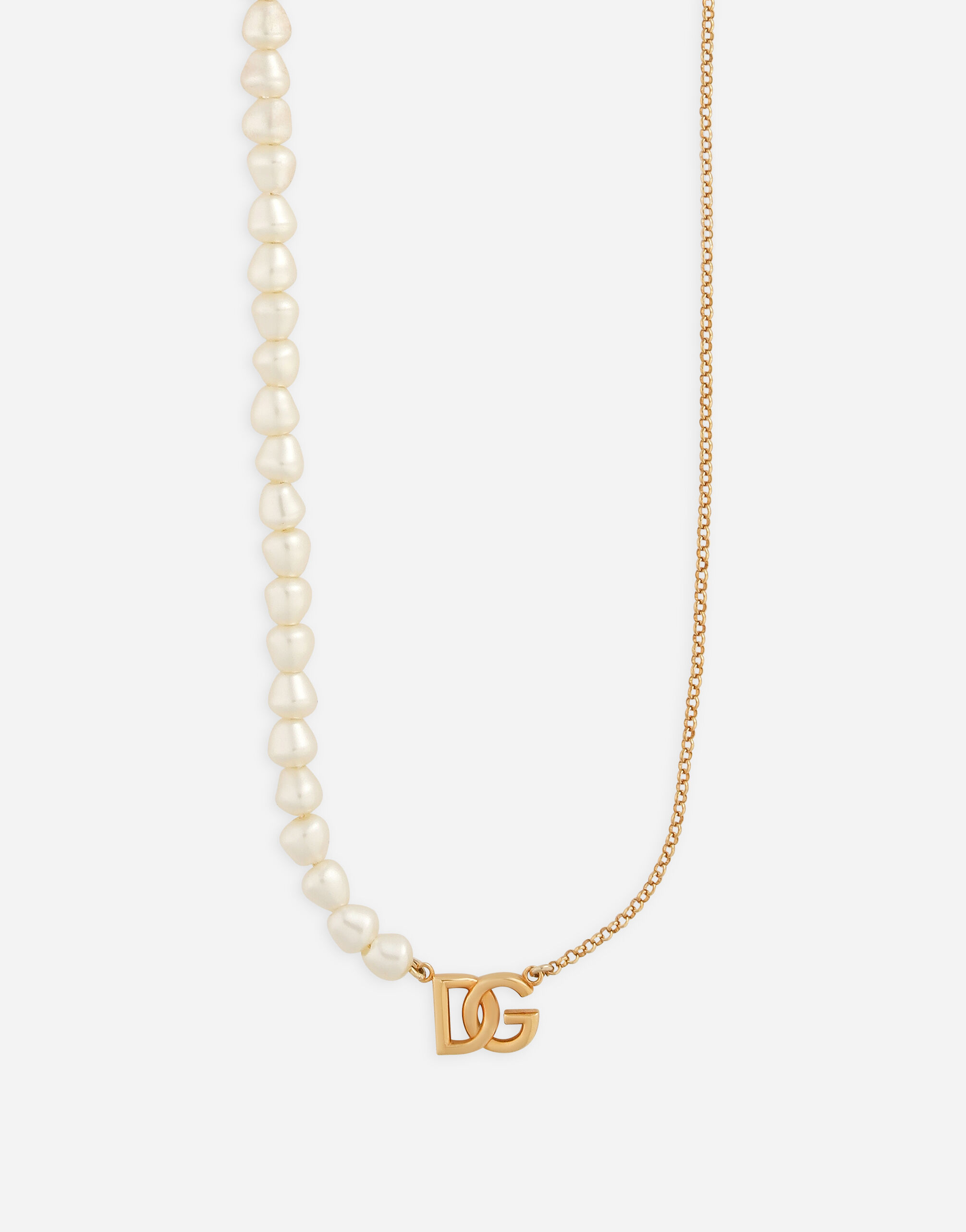 【送料&関税込】Dolce & Gabbana Chain Necklace With Pear Link necklace with pearls and DG logo in Gold for Women