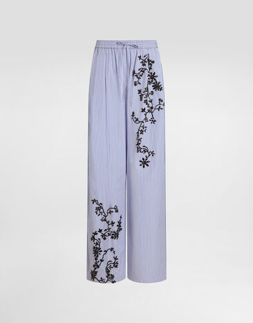Dolce & Gabbana Striped poplin trousers with flowers embroidery Multicolor FTDJDZGDDRZ