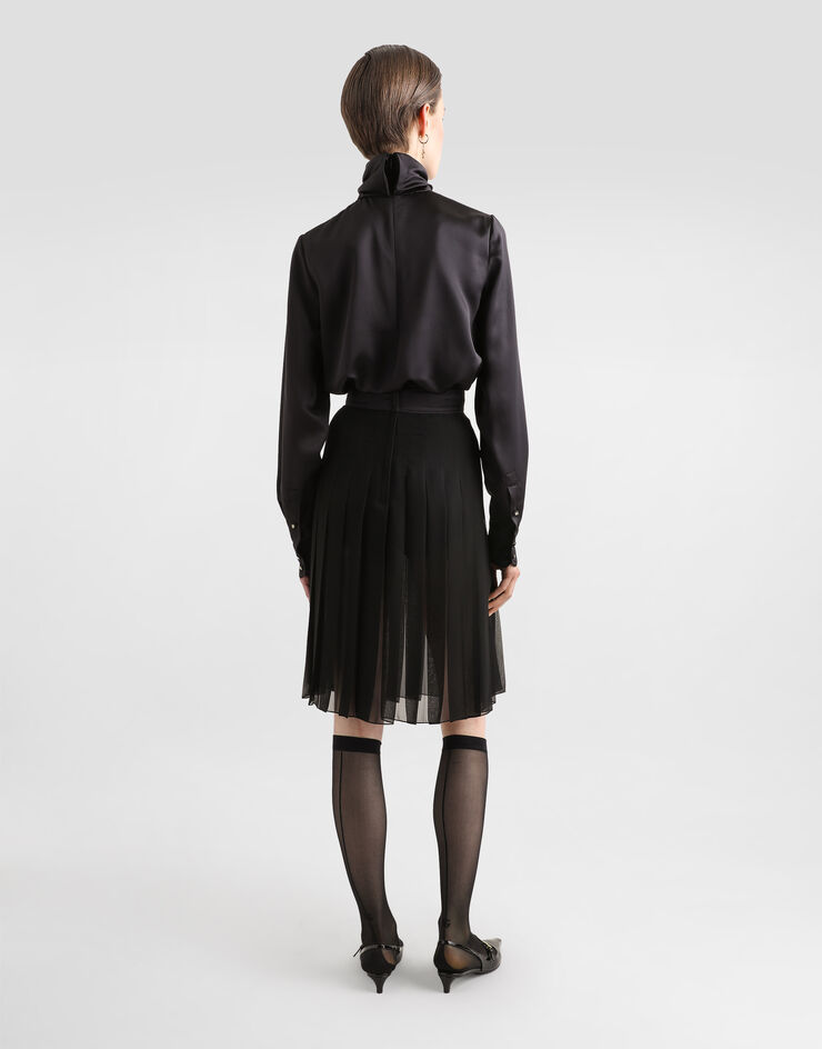 Dolce & Gabbana Jupe patineuse midi en mousseline plissée Noir F4CYBTFUSNW