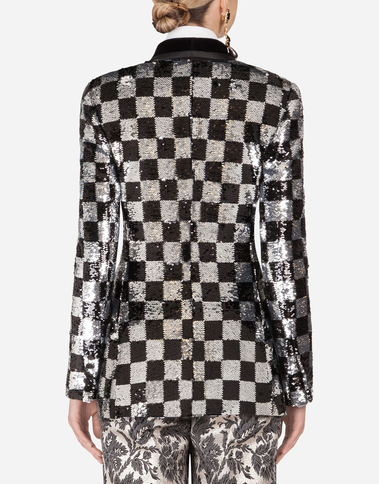 Dolce & Gabbana SEQUINED DOUBLE-BREASTED JACKET WITH DAMIER DESIGN MULTICOLORE F29CVTHLMZN