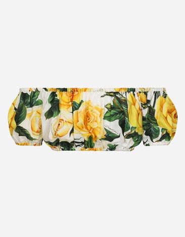 Dolce & Gabbana Top court en coton à encolure Bardot et imprimé roses jaunes Imprimé F755RTHS5NK