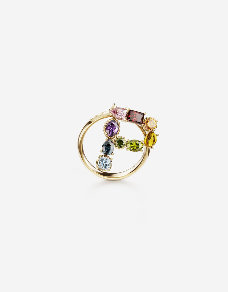 Anello Rainbow Alphabet P in oro giallo con pietre preziose