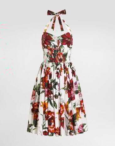Dolce & Gabbana Kleid aus Popeline mit Blumenprint Drucken F60AATHS5TQ