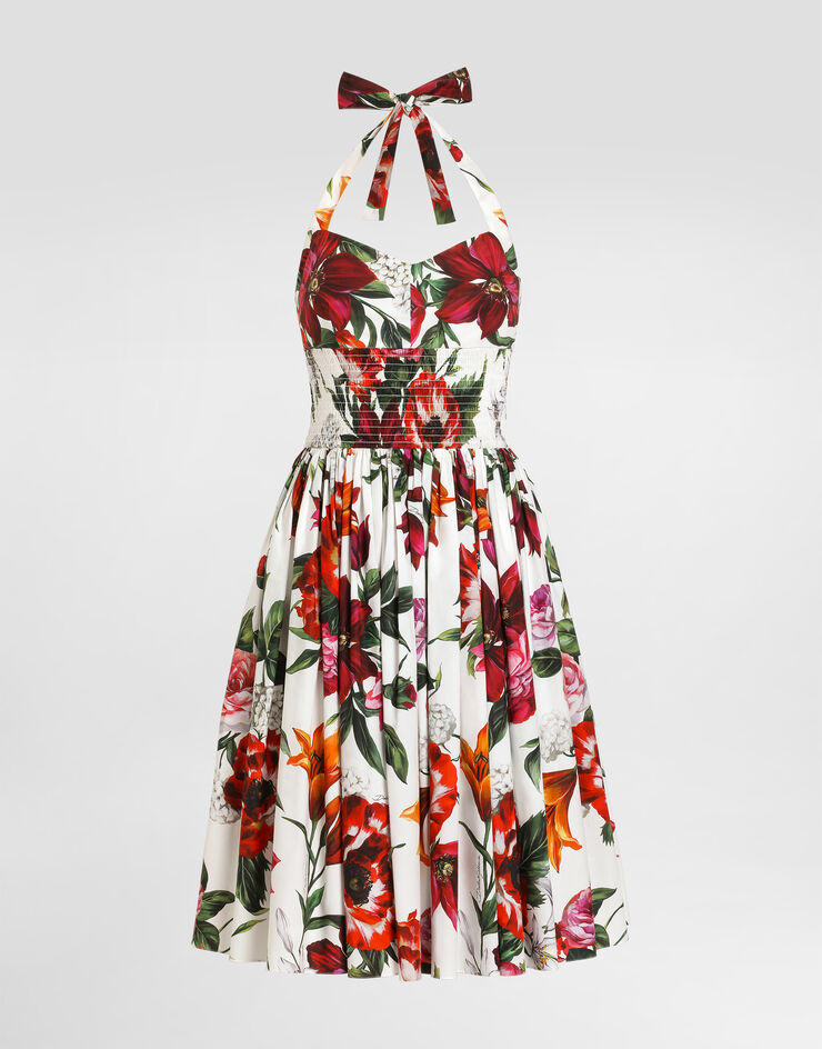 Dolce & Gabbana Kleid aus Popeline mit Blumenprint Drucken F60AATHS5TQ