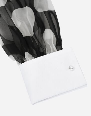 Dolce & Gabbana Longuette-Kleid aus Chiffon Punkteprint mit Details aus Piqué Print F6JGHTHS10S