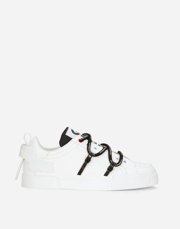 Dolce&Gabbana Portofino sneakers in calfskin and patent leather Black G8PL4TG7F2H