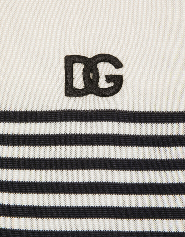 Striped silk polo-shirt with DG patch in Multicolor for Men | Dolce ...