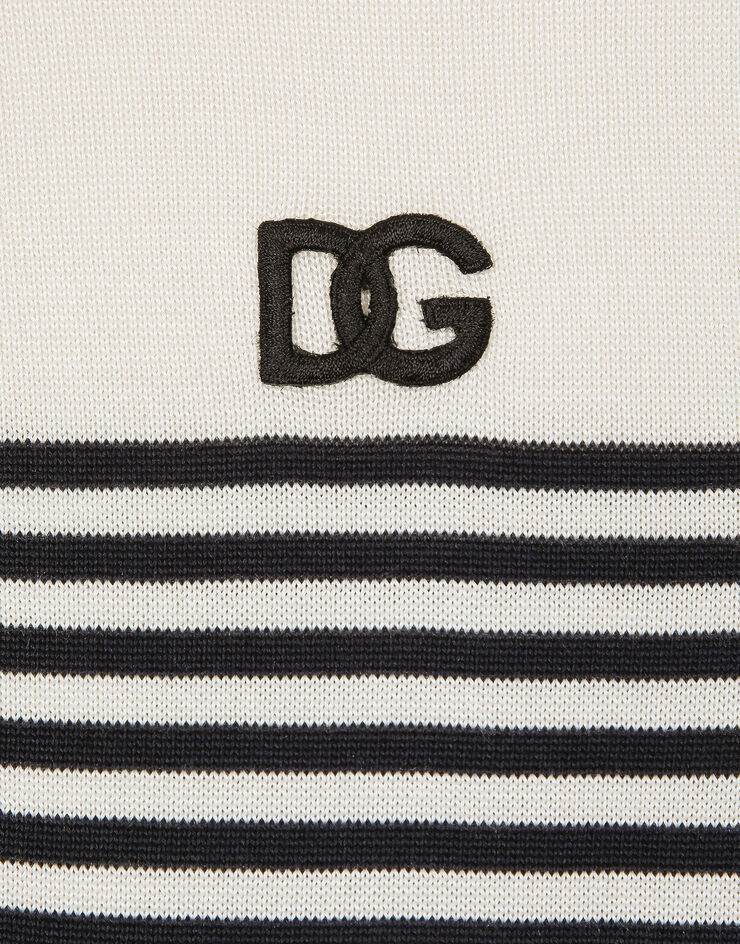 Dolce & Gabbana Striped silk polo-shirt with DG patch Multicolor GXZ08ZJBSG3