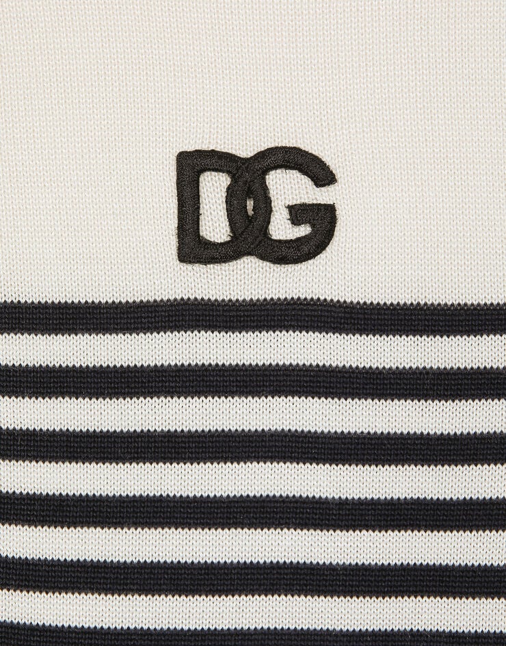 Dolce & Gabbana Gestreiftes Poloshirt aus Seide mit DG-Patch Mehrfarbig GXZ08ZJBSG3