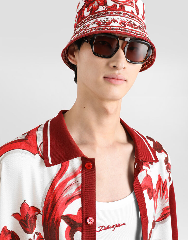 Dolce & Gabbana マヨリカプリント シルク&コットン シャツ ボルドー GXVAATJGMIS