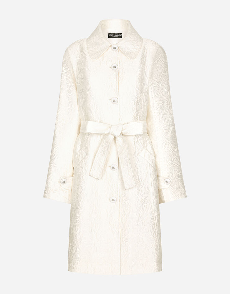 Dolce & Gabbana Cappotto in jacquard floreale con cintura Bianco F0C3RTHJMOK