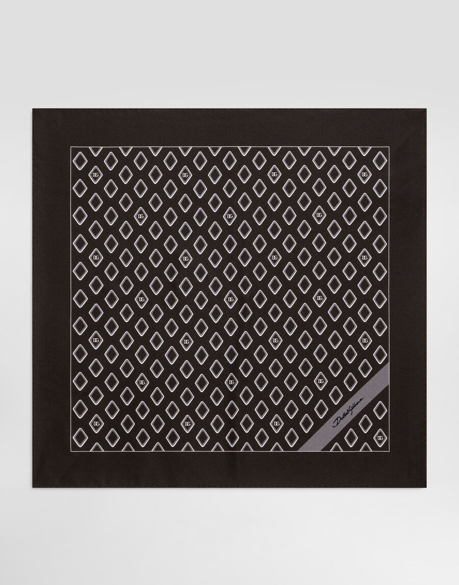 Silk pocket square with micro-design and logo