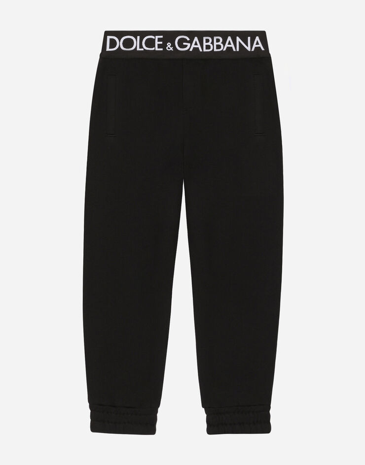 Dolce & Gabbana Pantalon de jogging en jersey avec élastique à logo Noir L5JP9GG7E3Z