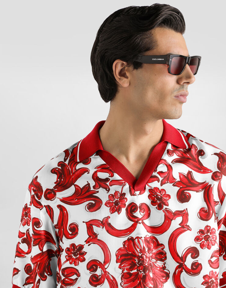 Dolce & Gabbana Majolica-print silk twill polo shirt Multicolor G8ST9THI13W