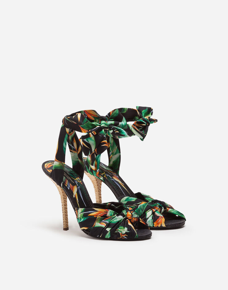 Dolce & Gabbana Twill sandals with bird of paradise print with heel in wicker Dolce & Gabbana Twill sandals with bird of paradise print with heel in wicker FLORAL PRINT CR1015AX871