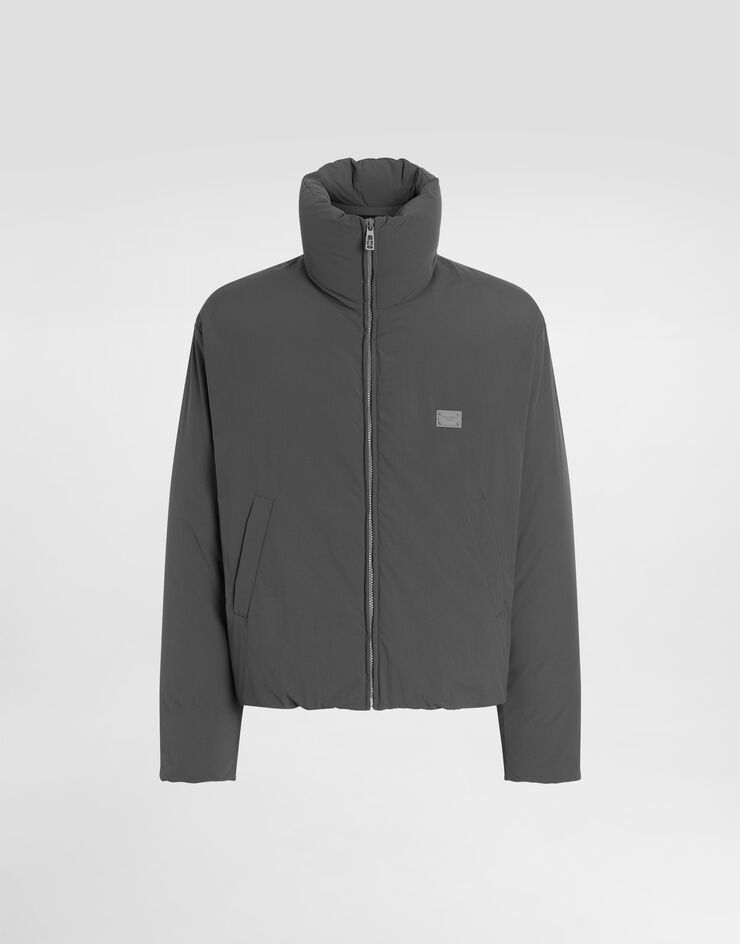 Dolce & Gabbana Padded technical fabric jacket with a high neck and tag Grey G9BNFTFUS26