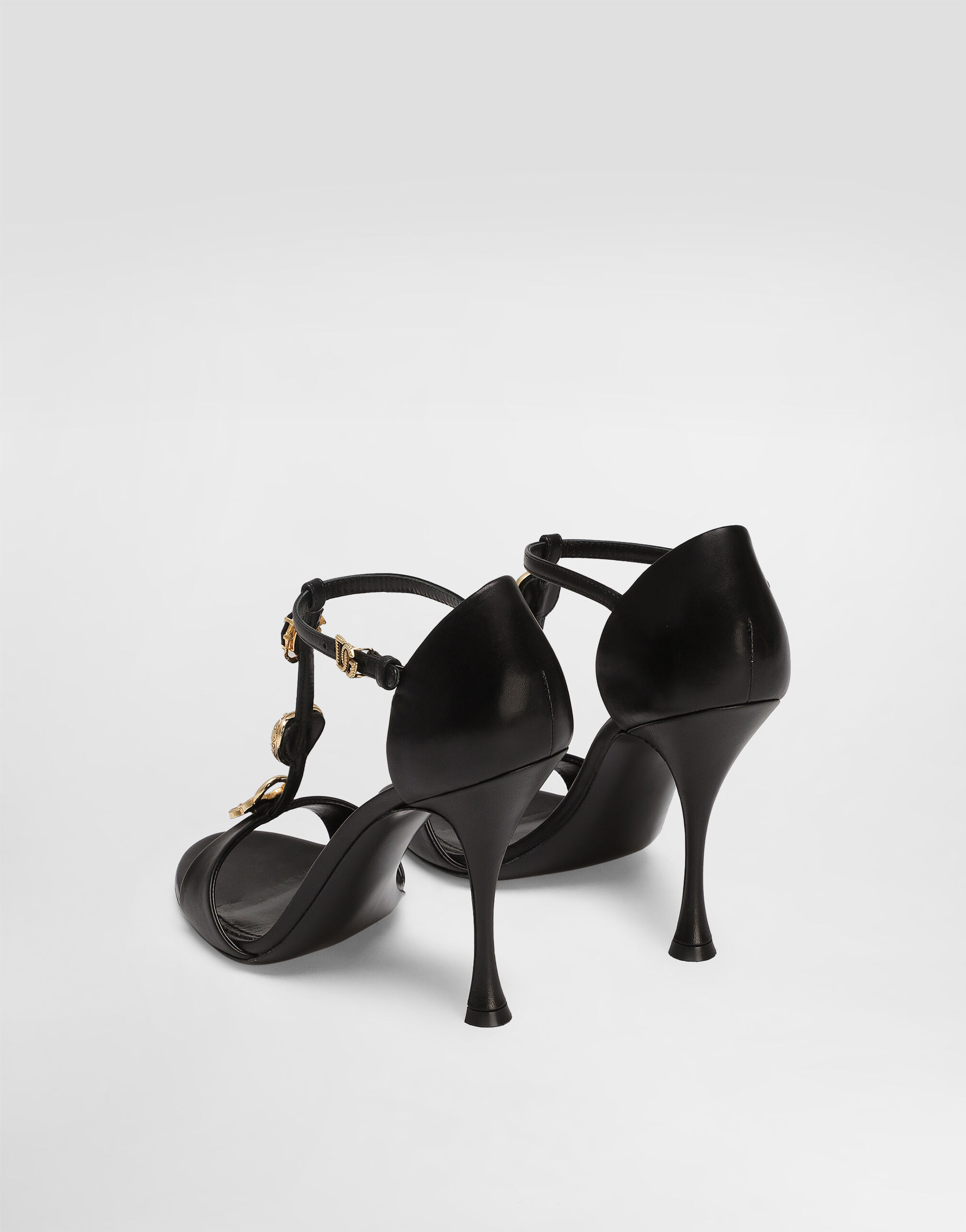 Goatskin sandals with embroidery in Black for Women