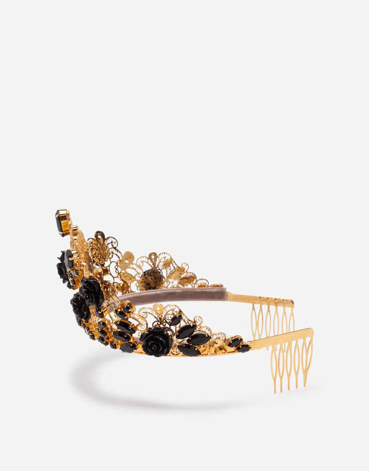 Dolce & Gabbana 树脂花卉装饰水钻皇冠 黑 WHL6S2W1111