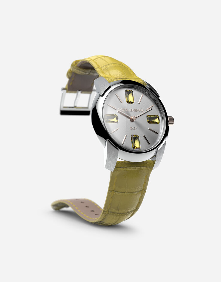 Dolce & Gabbana ساعة بسوار من جلد تمساح أصفر WWRE2SXSD7A