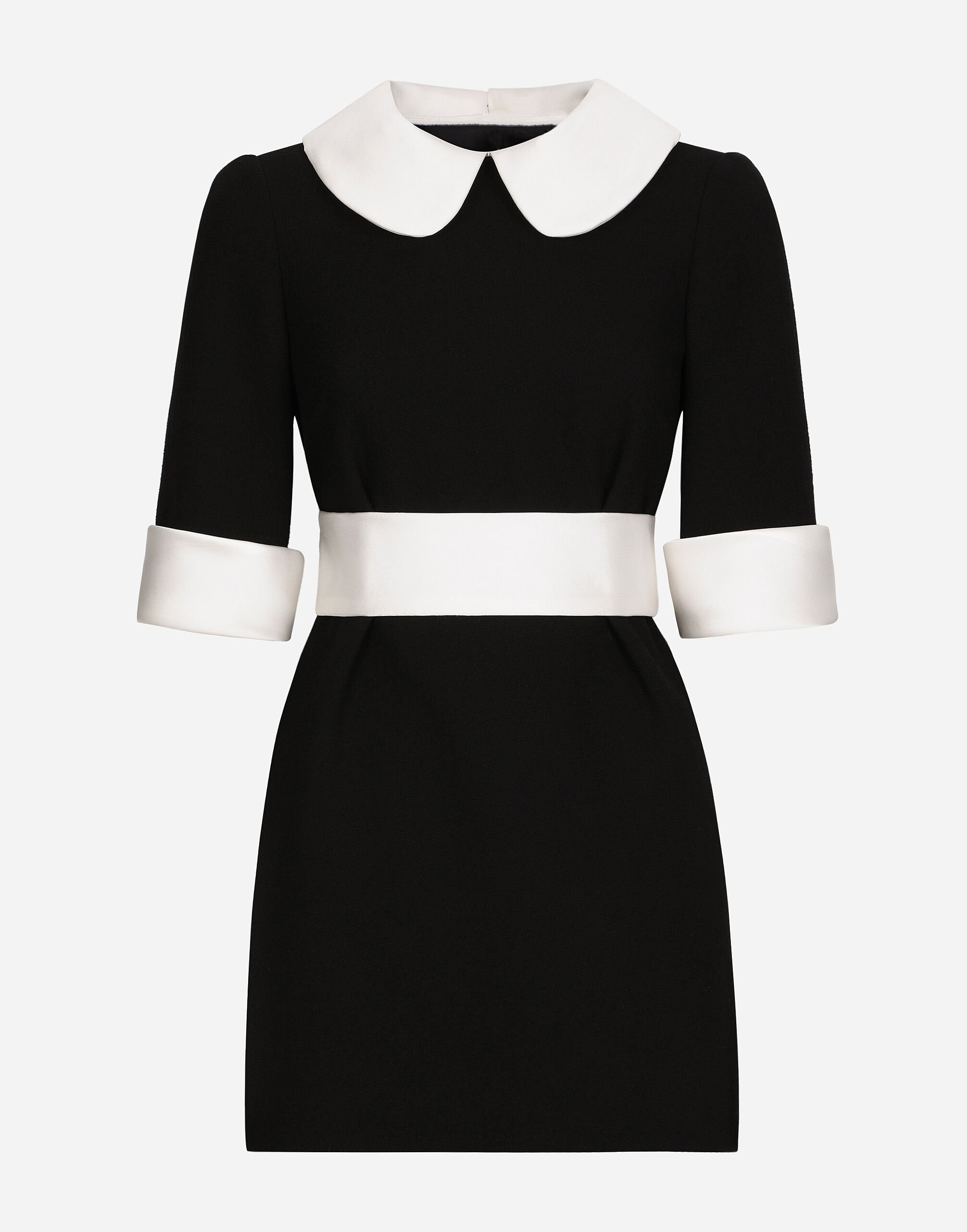 Dolce & Gabbana Short wool crepe dress with satin details Black F6H0ZTFLRE1