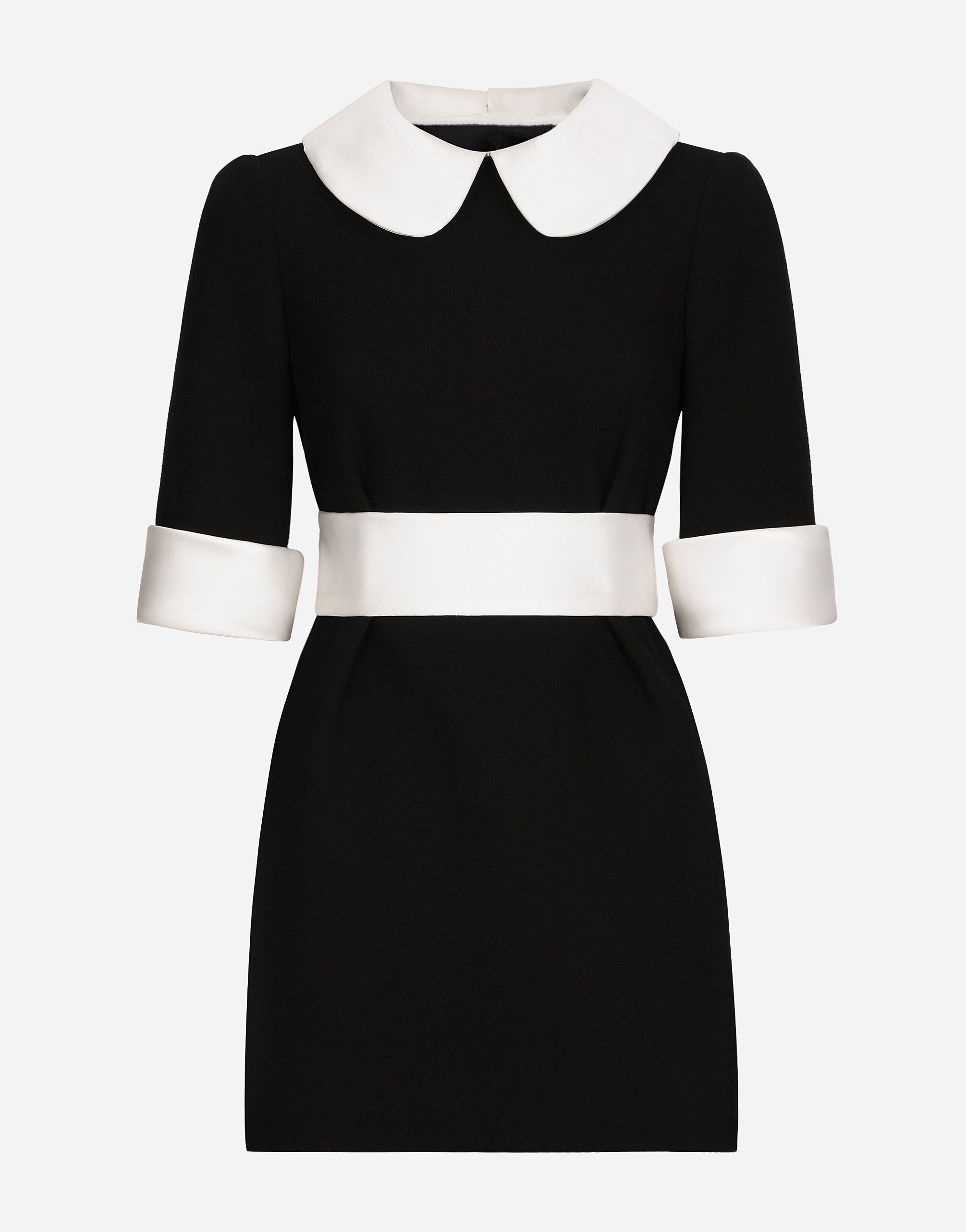 Short wool crepe dress with satin details in Black for Women Dolce Gabbana