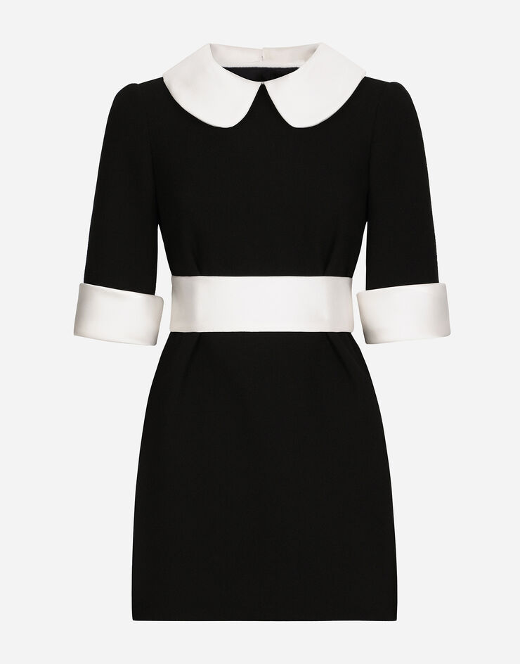 Dolce & Gabbana Short wool crepe dress with satin details Black F6JFJTFUBCI