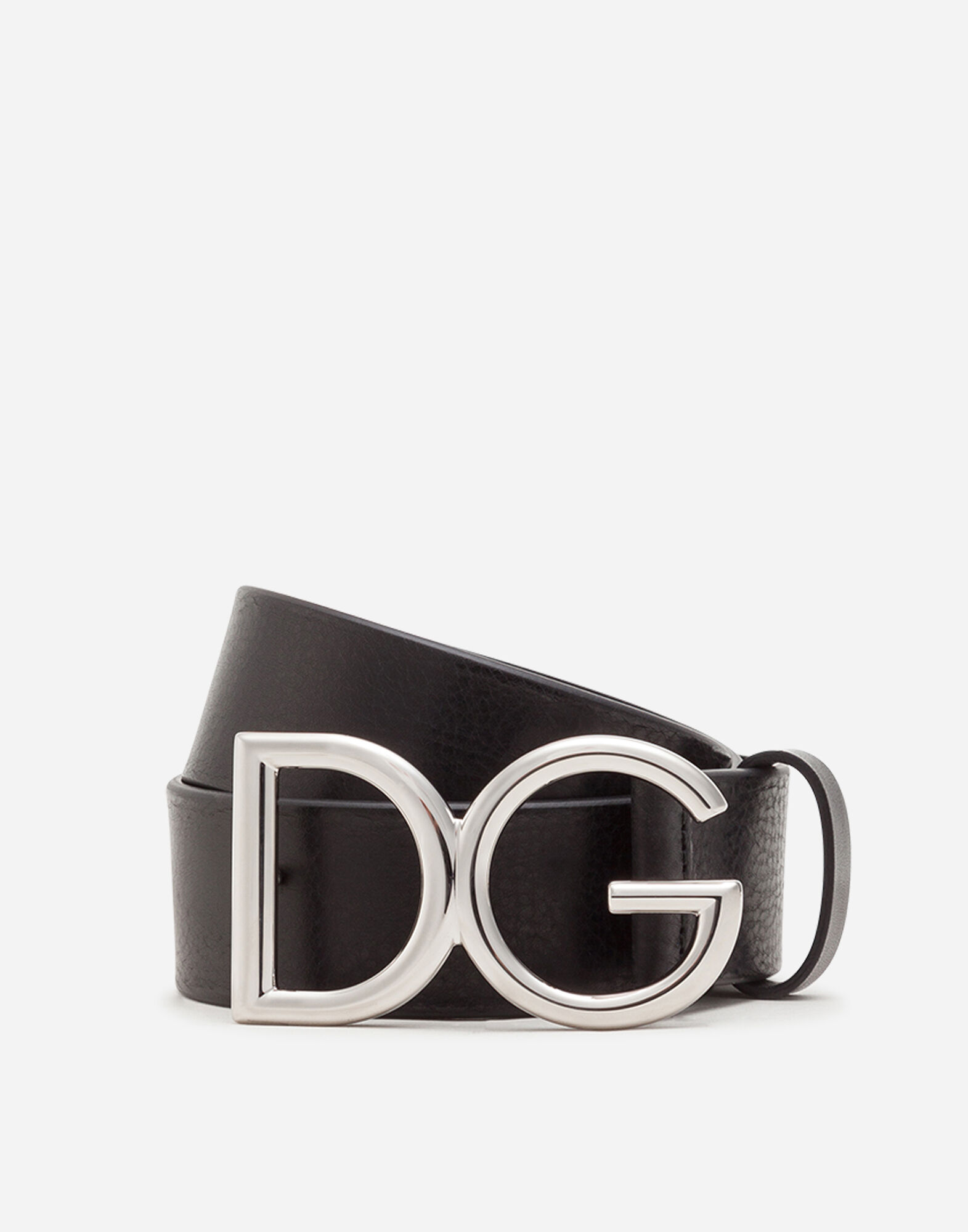 Tumbled leather belt with DG logo in BLACK for Men Dolce Gabbana