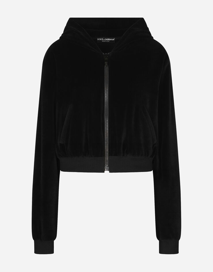 Dolce & Gabbana Chenille hoodie with DGVIB3 embroidery Black F9R44ZFUVJH