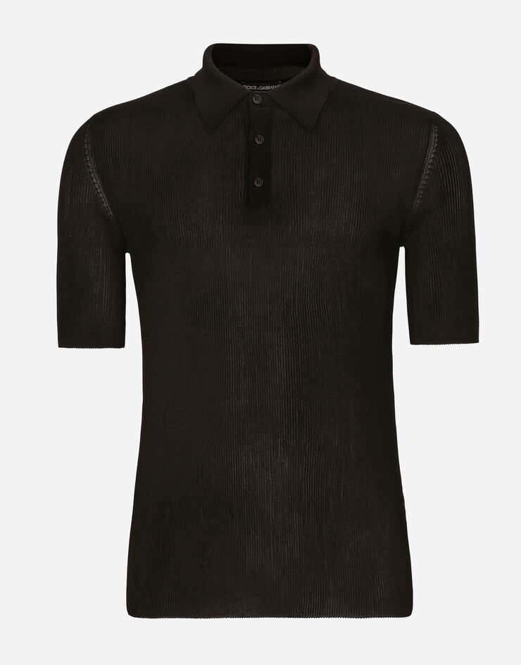 Dolce & Gabbana Ribbed viscose polo-shirt Black GXS66TJFMW8