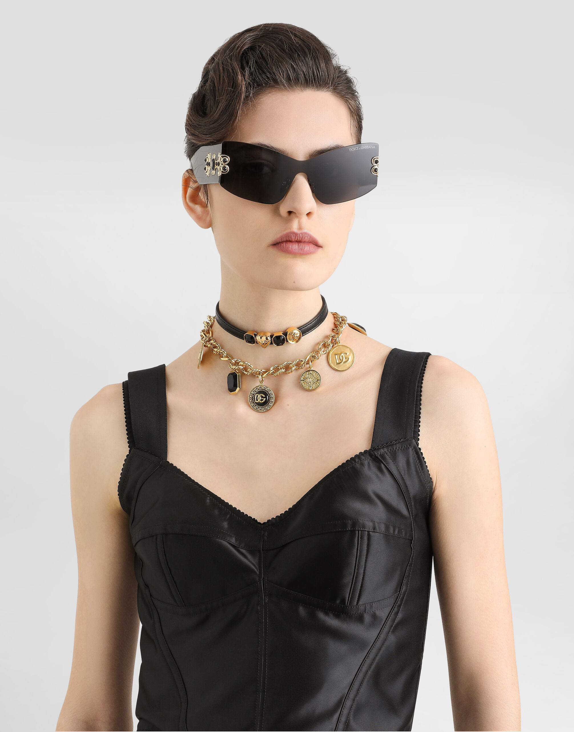 Elastic satin top in Black for Women | Dolce&Gabbana® US