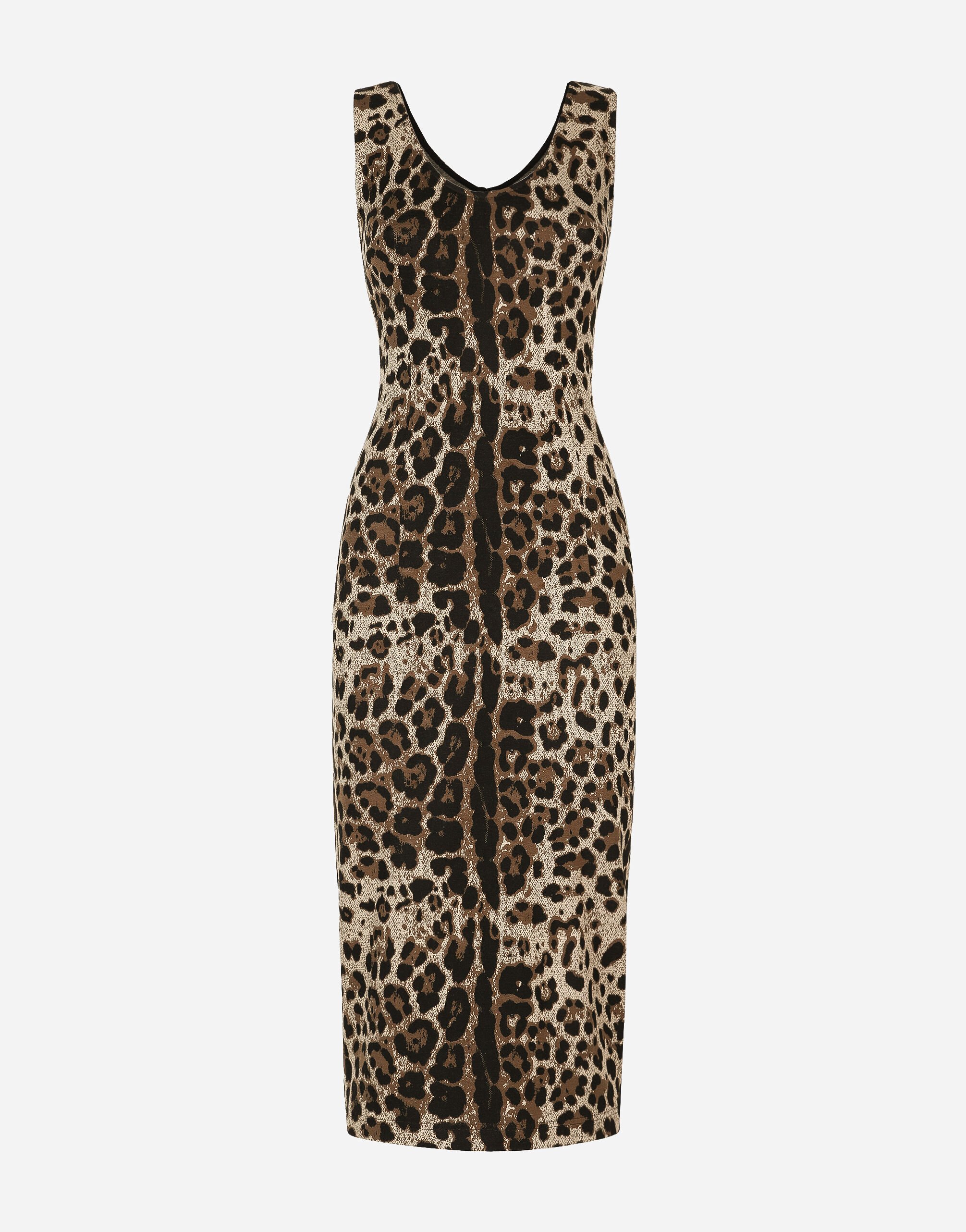 Dolce&Gabbana Langes Kleid aus Jersey-Jacquard Leomuster Animal-Print F9R11THSMW8